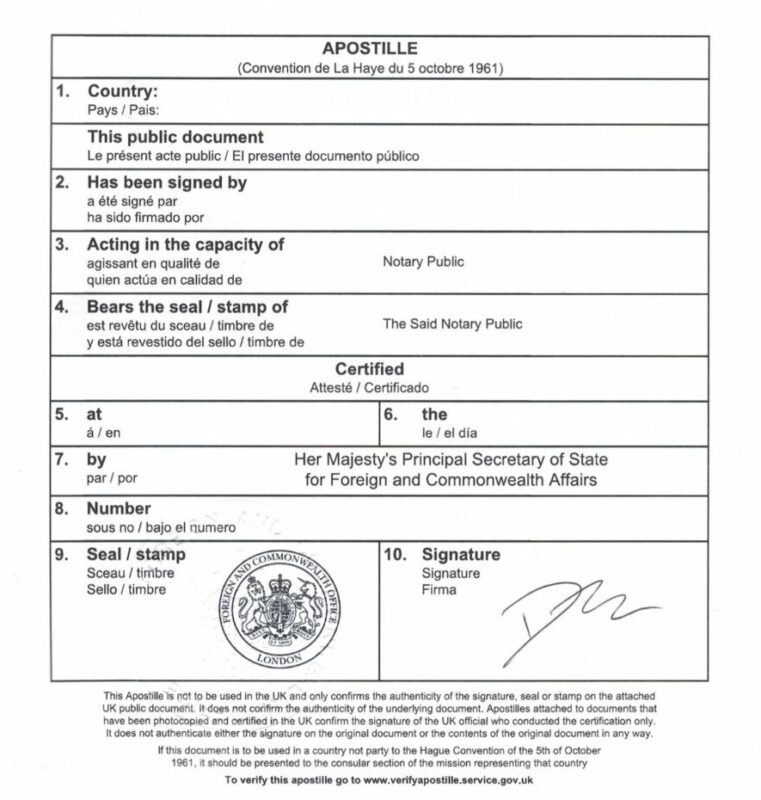 Mẫu chứng nhận Apostille đúng quy chỉnh