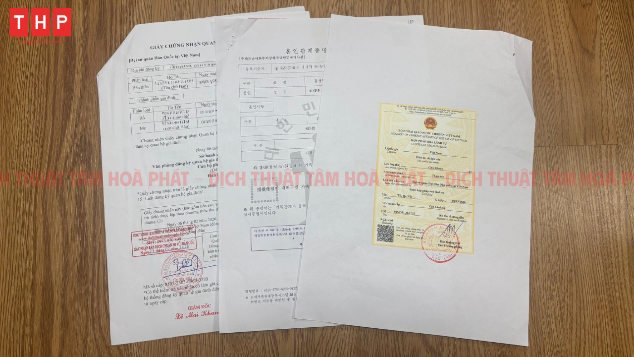 Hợp pháp hoá lãnh sự giấy chứng nhận quan hệ gia đình, giấy chứng nhận hôn nhân Hàn Quốc